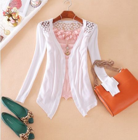 ✿ Cardigã em Tricot com Tule Bordado ✿